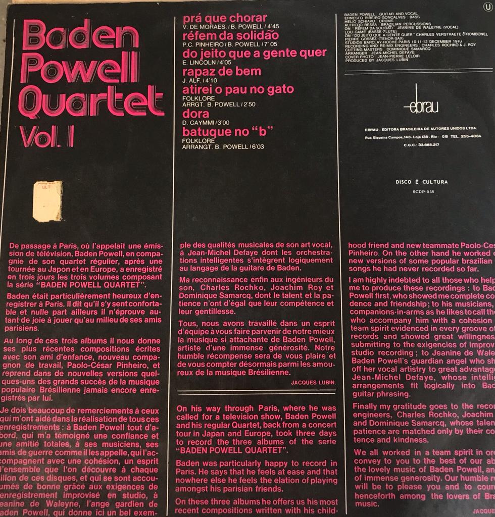 LP Baden Powell Quartet Vol. 1 Colecionadores Discos vários
