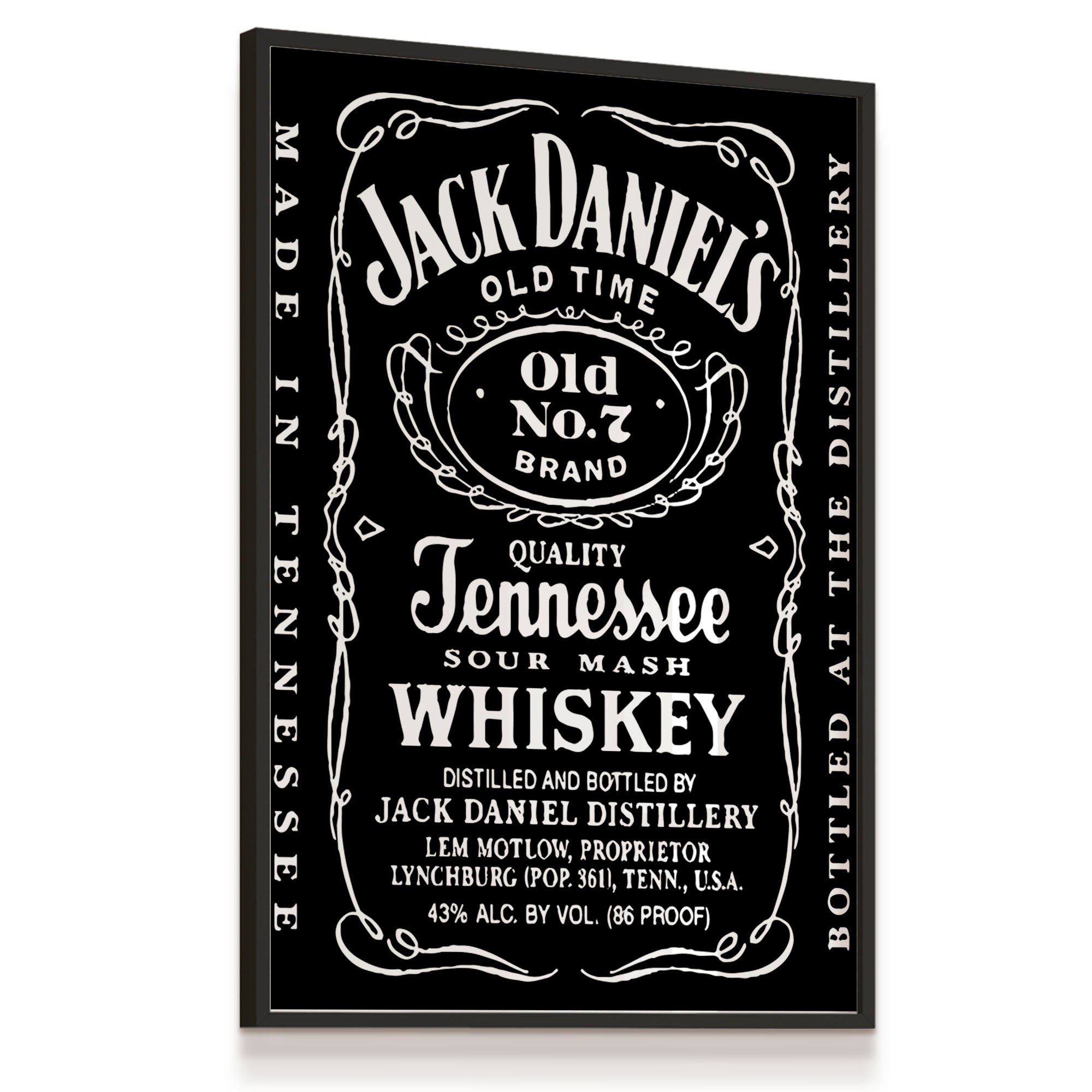 Quadro Jack Daniels Whisky 1866 - Stampa Su Vetro Con Cornice Effetto Legno, 20x30 Cm