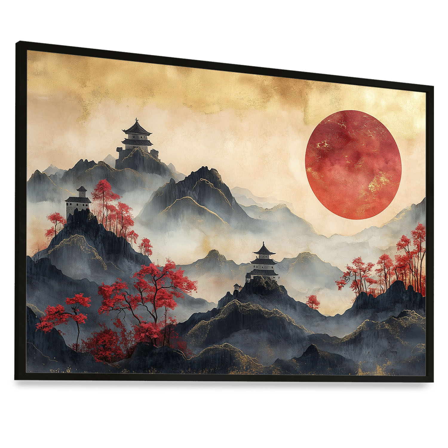 画材 Sonho do Oriente Quadro Decorativo Paisagem Oriental Japonesa Templo Japonês Por do