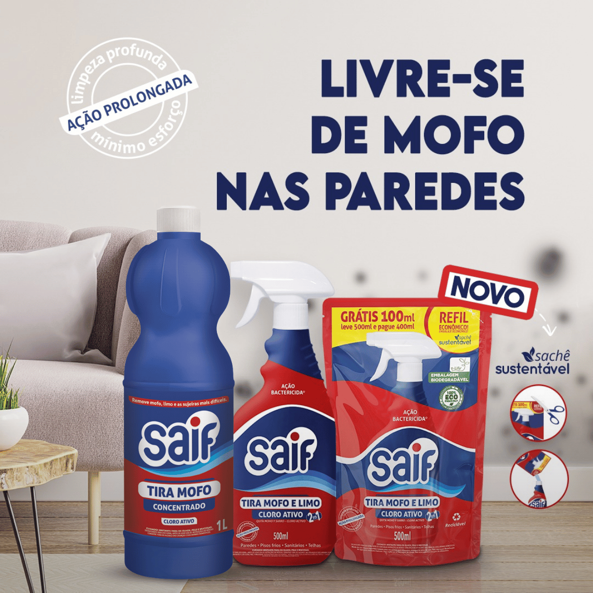Limpador Tira Mofo Cloro Ativo Concentrado Saif 1L, Saif, Removedor De ...