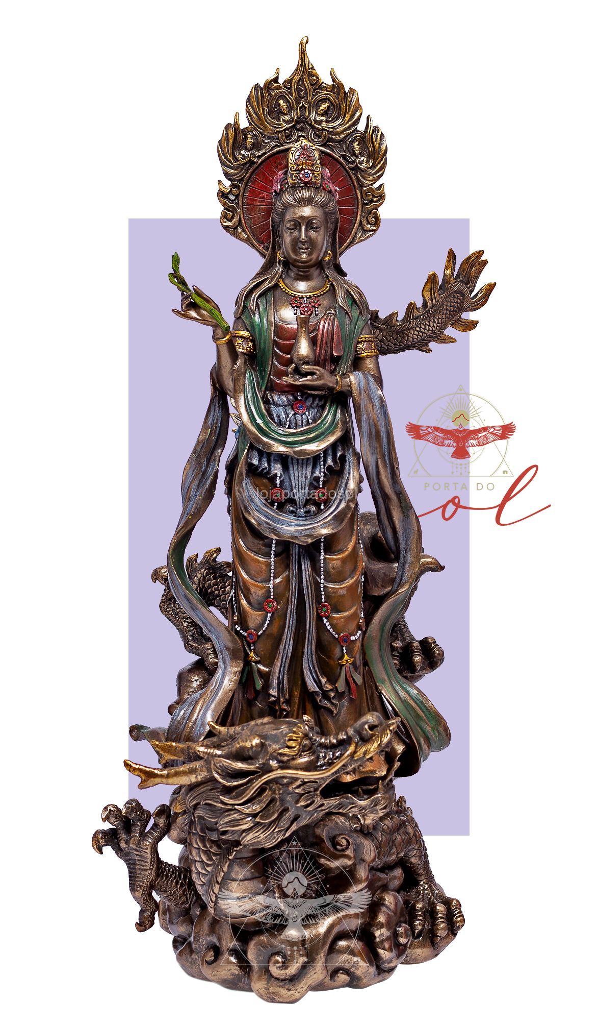 Kuan Yin-Moon Emperrando Escultura, Fine Artistry, Acabamento Marrom De  Madeira, Elegância Clássica Intemporal