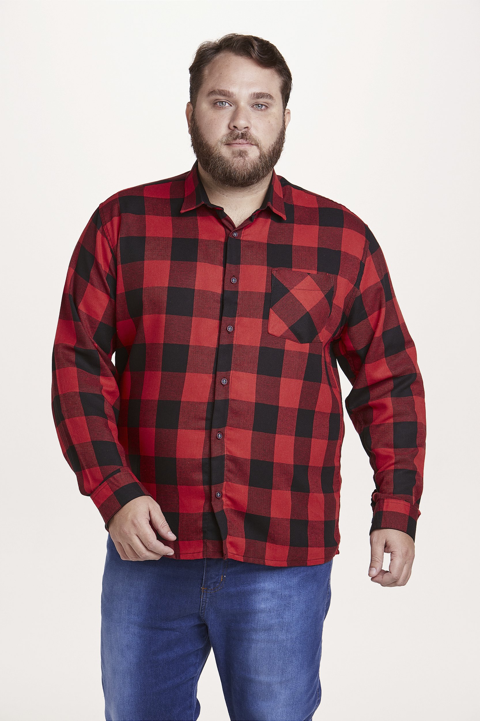 Camisa Xadrez Manga Longa Vermelha Plus Size - DAZE MODAS