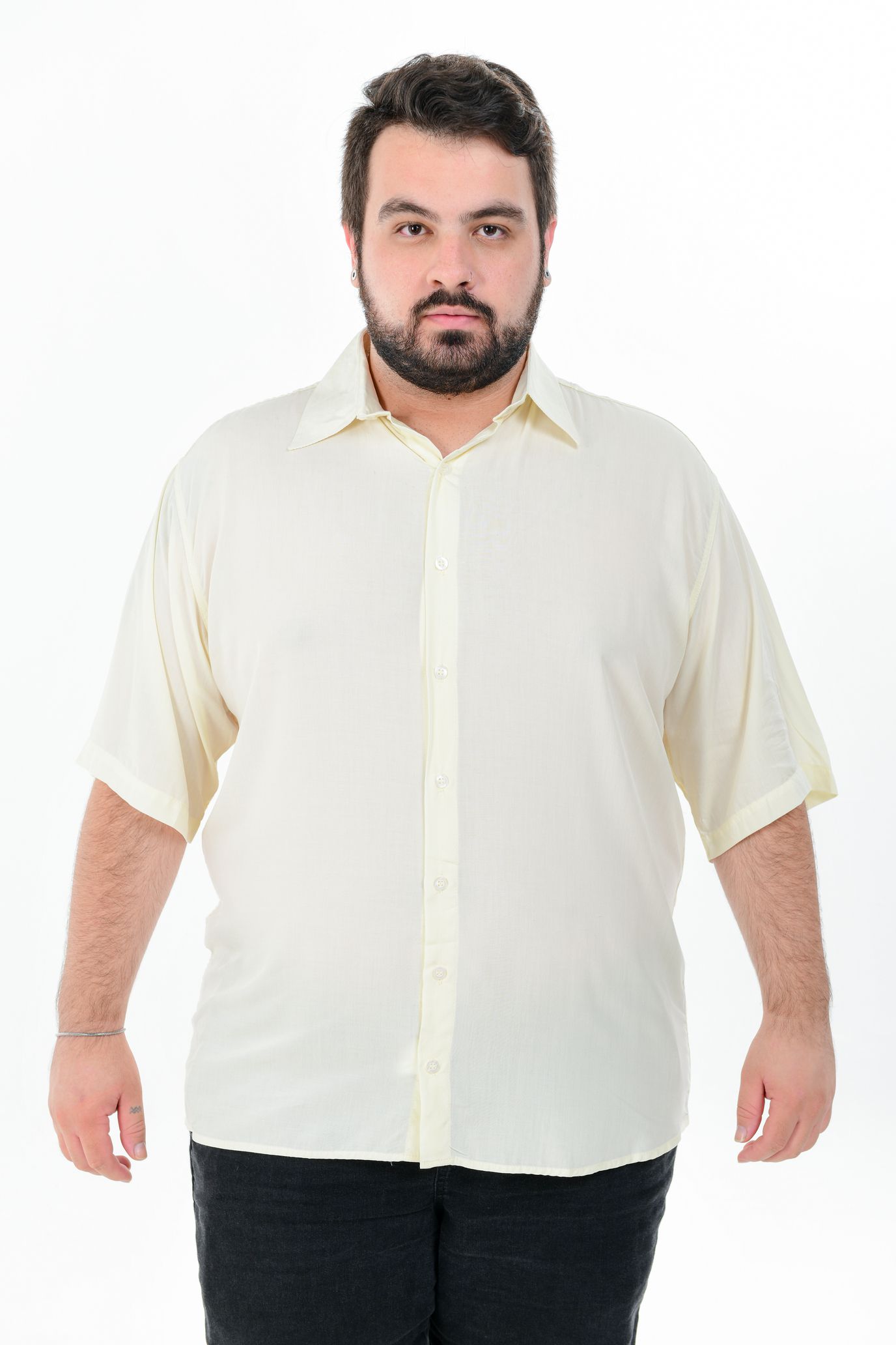 Camisa Básica Masculina Viscose Plus Size - Amarela Clara - DAZE MODAS