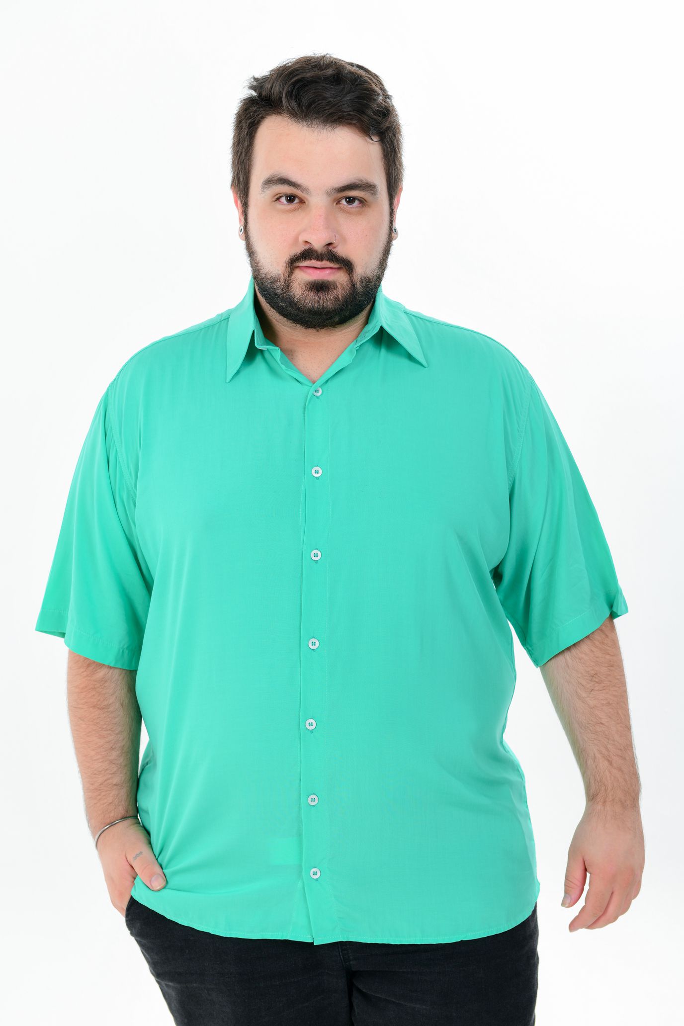 Camisa Básica Masculina Viscose Plus Size - Verde Água - DAZE MODAS