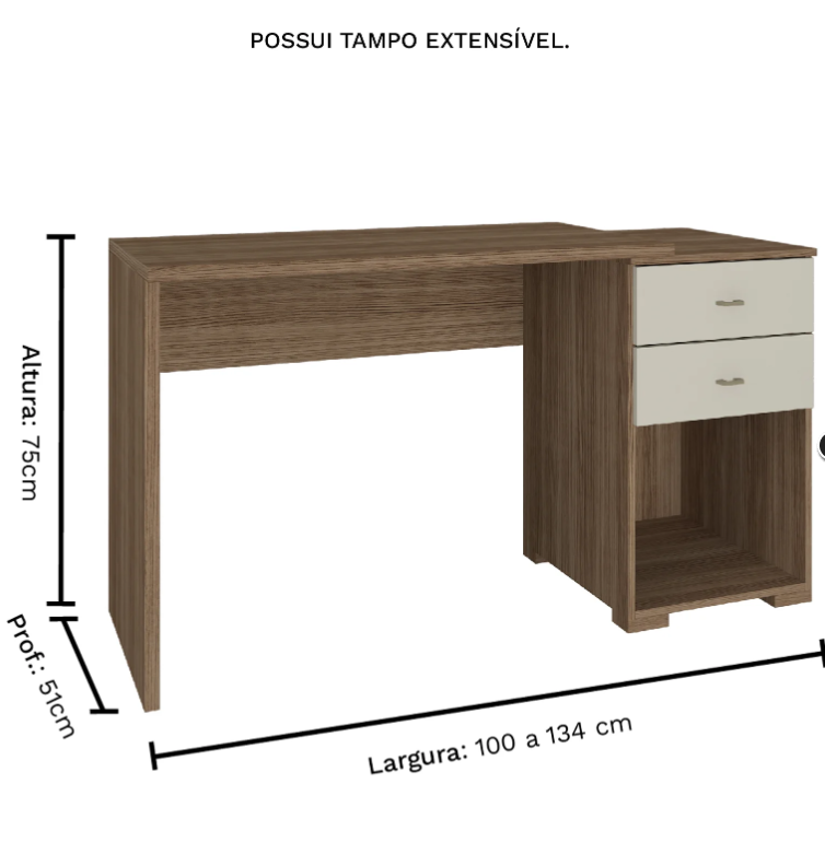 Escrivaninha Rimo Setiba extensível multimédia com 2 gavetas- Freijo ...
