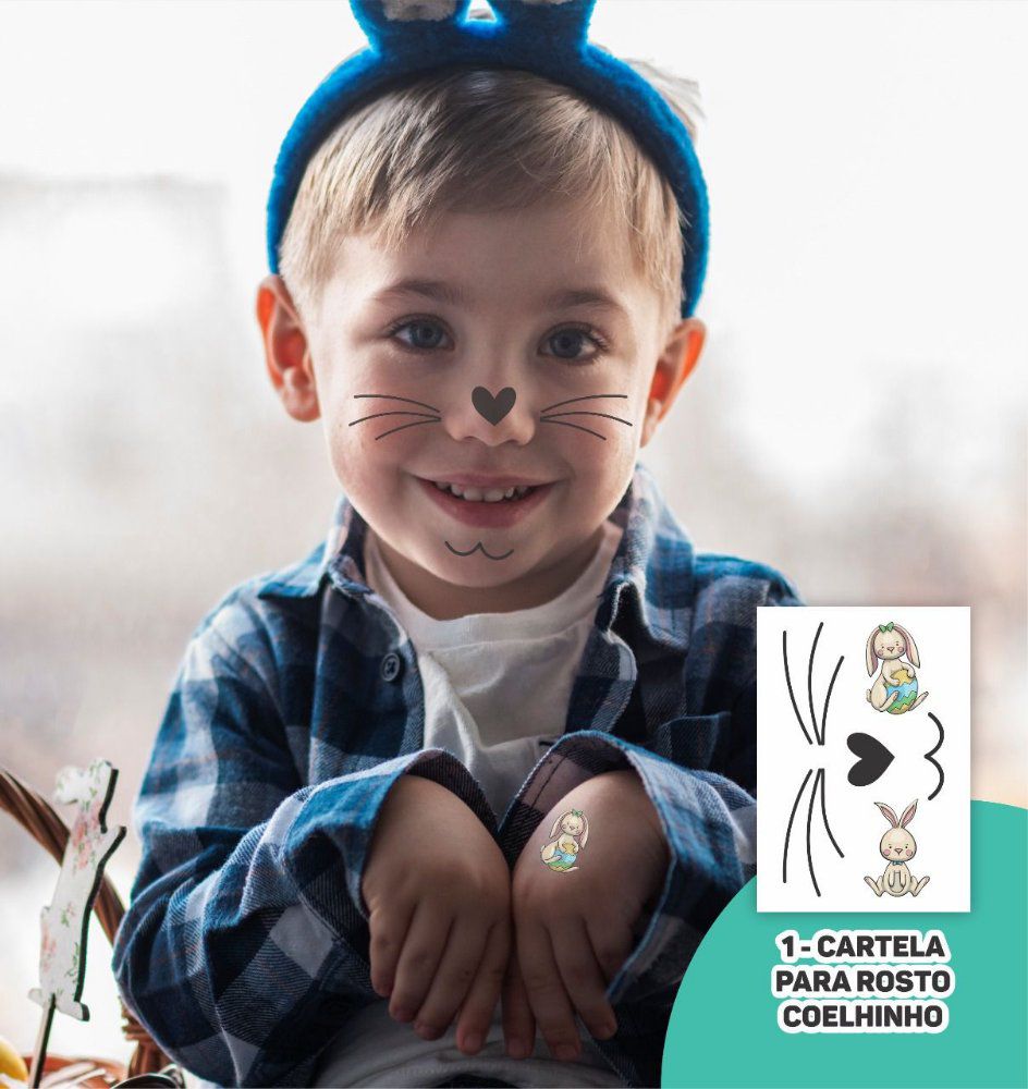 Tatuagem temporária infantil - Rosto Coelhinho - PAPER KIDS - Loja de  artigos de festa - Online Guarulhos SP