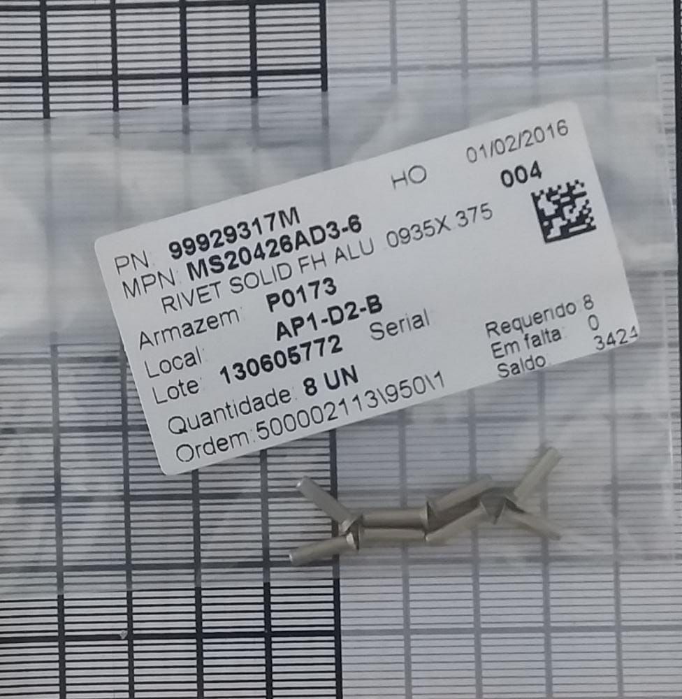 REBITE ESCAREADO 3/32"x3/8" MS20426AD36 (AN426AD36) Fibraer