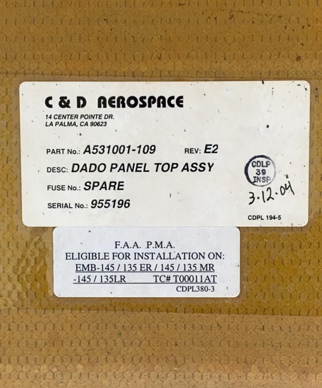 DADO PANEL TOP ASSY - A531001-109 - Fibraer