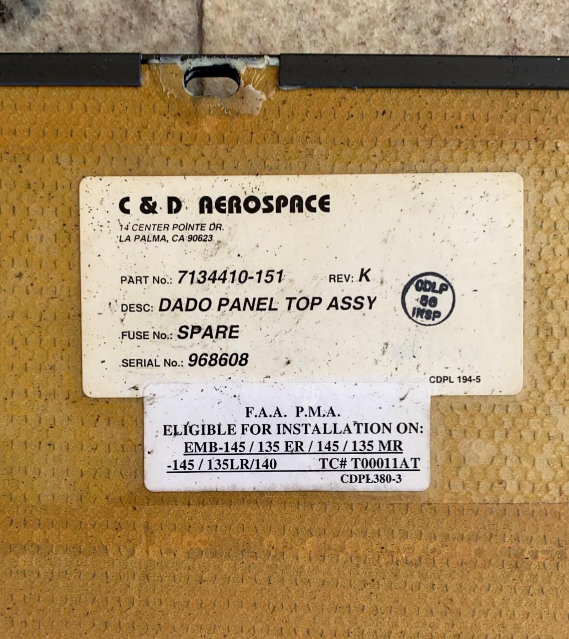 DADO PANEL TOP ASSY - 7134410-151 - Fibraer