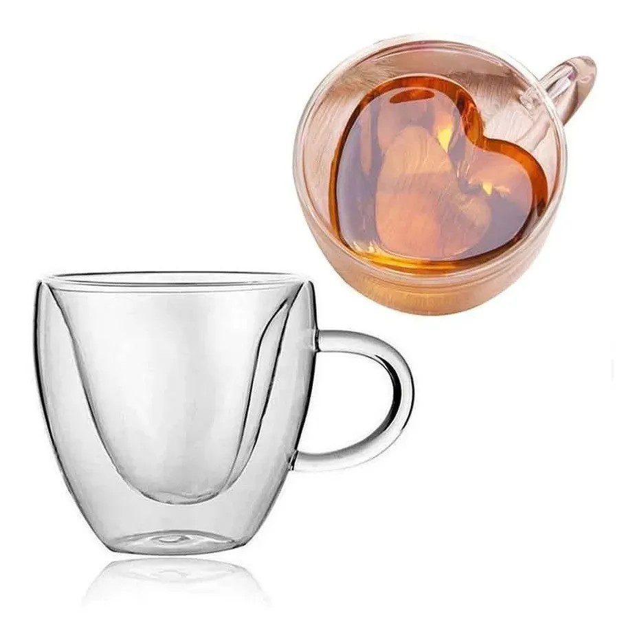 Xícaras Coração de Chá Parede Dupla (2un) - 4Cs - Café, Cacau, Cachaça e  Complementos
