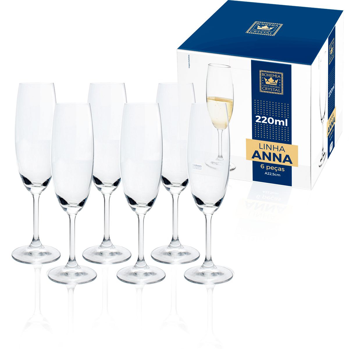 Jogo 6 Taças Champagne Cristal Bohemia 220ml Titanium - Loja Vale Lar