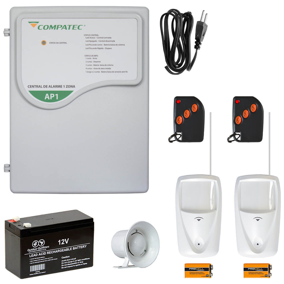 Kit Alarme Residencial Sem Fio Compatec Com 2 Sensores PET IR30 - Aquamaris  - Casa e Segurança