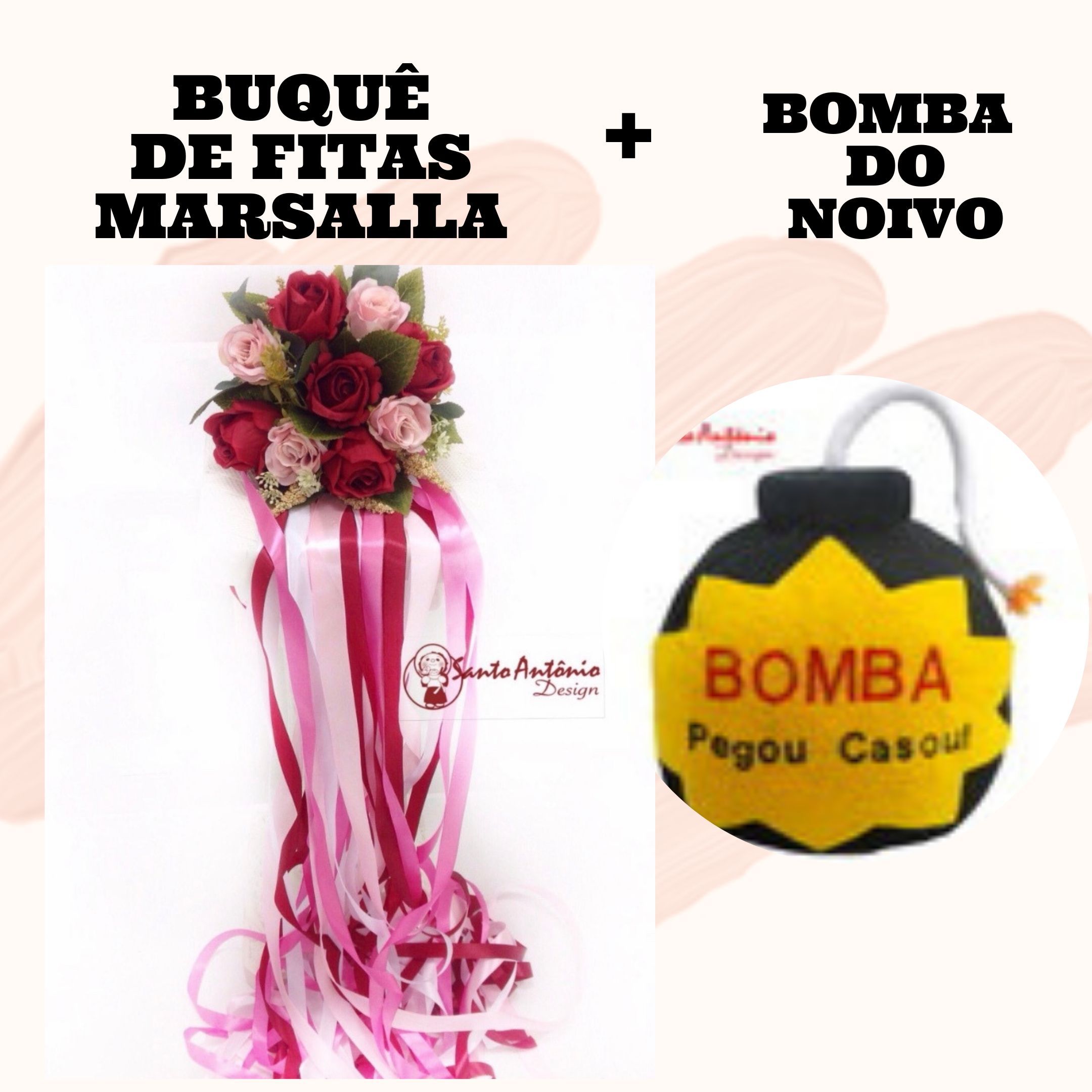 Buquê de Fitas Marsalla e Bomba do Noivo - Santo Antônio Design