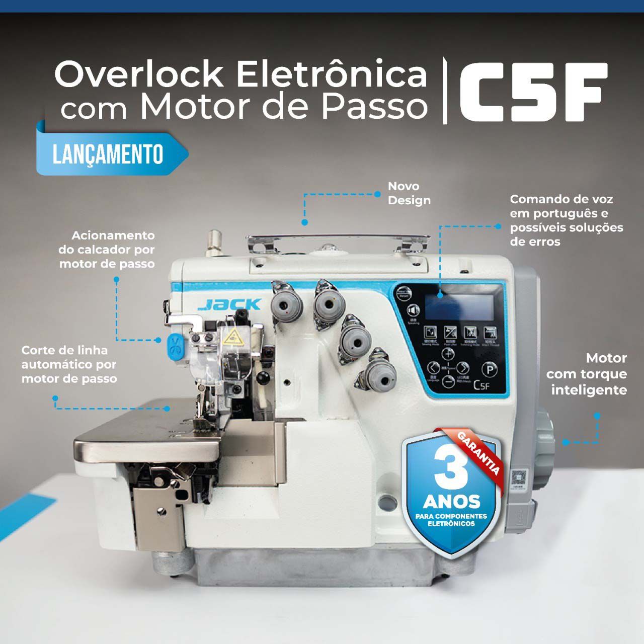 Overlock Industrial Jack C5F4M03/333X Máquinas de Bordar e Máquinas de Costura SM Shop