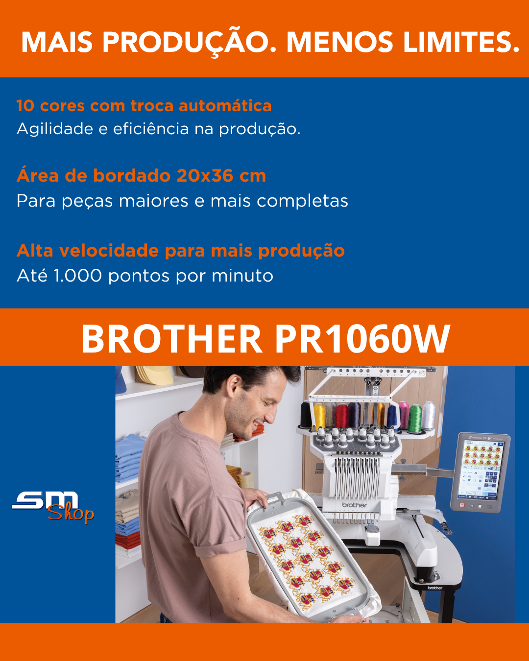 Máquina de Bordado Brother Profissional PR1060W - Máquinas de
