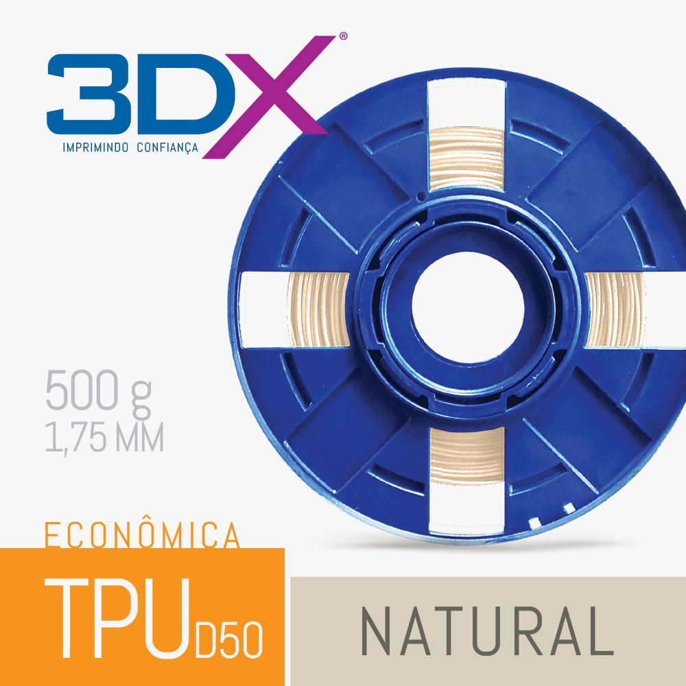 Filamento TPU S2 D60 Flexível 500g 1,75 Natural - 3DX Filamentos