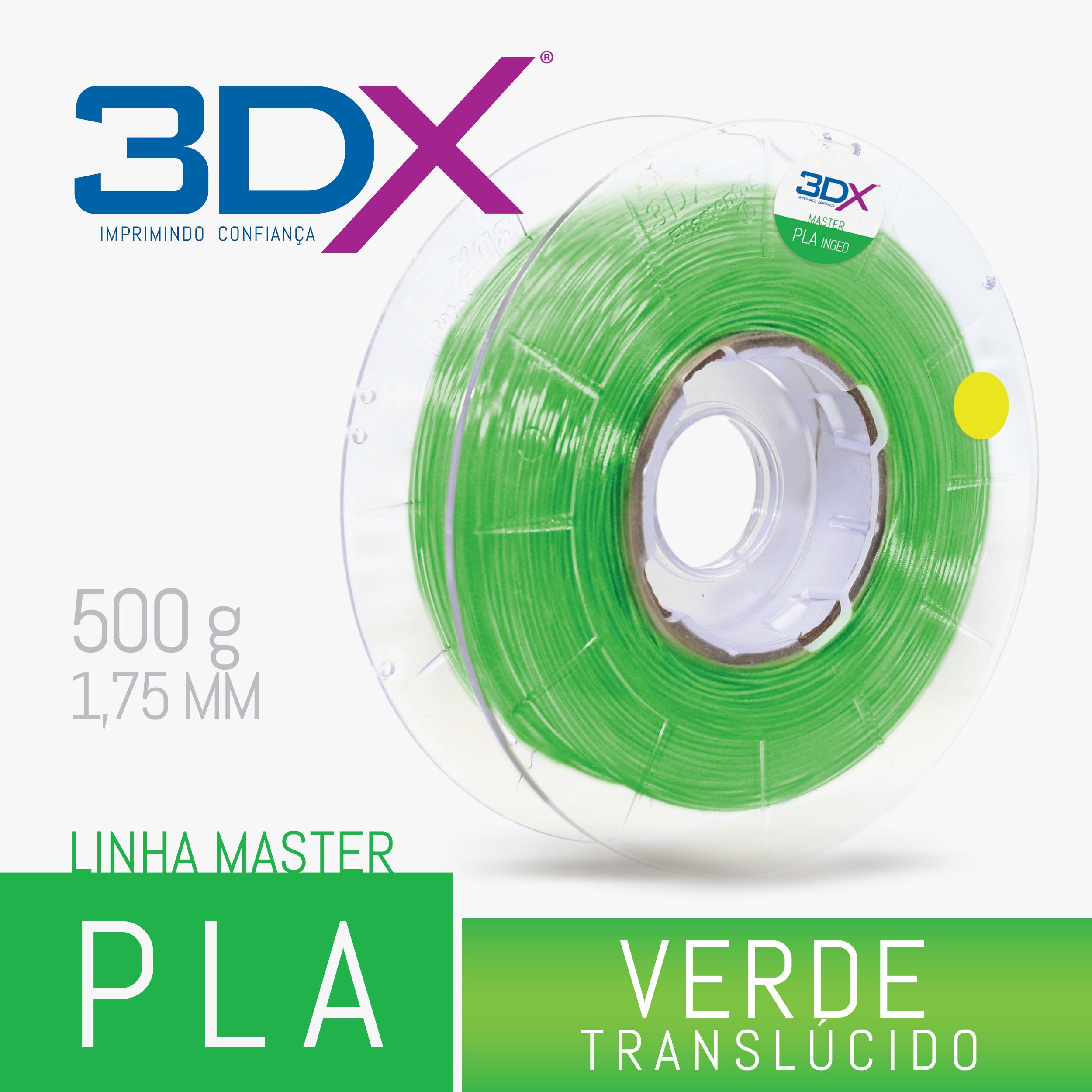 Filamento PLA C 500g 1,75 Verde Translucido - 3DX Filamentos