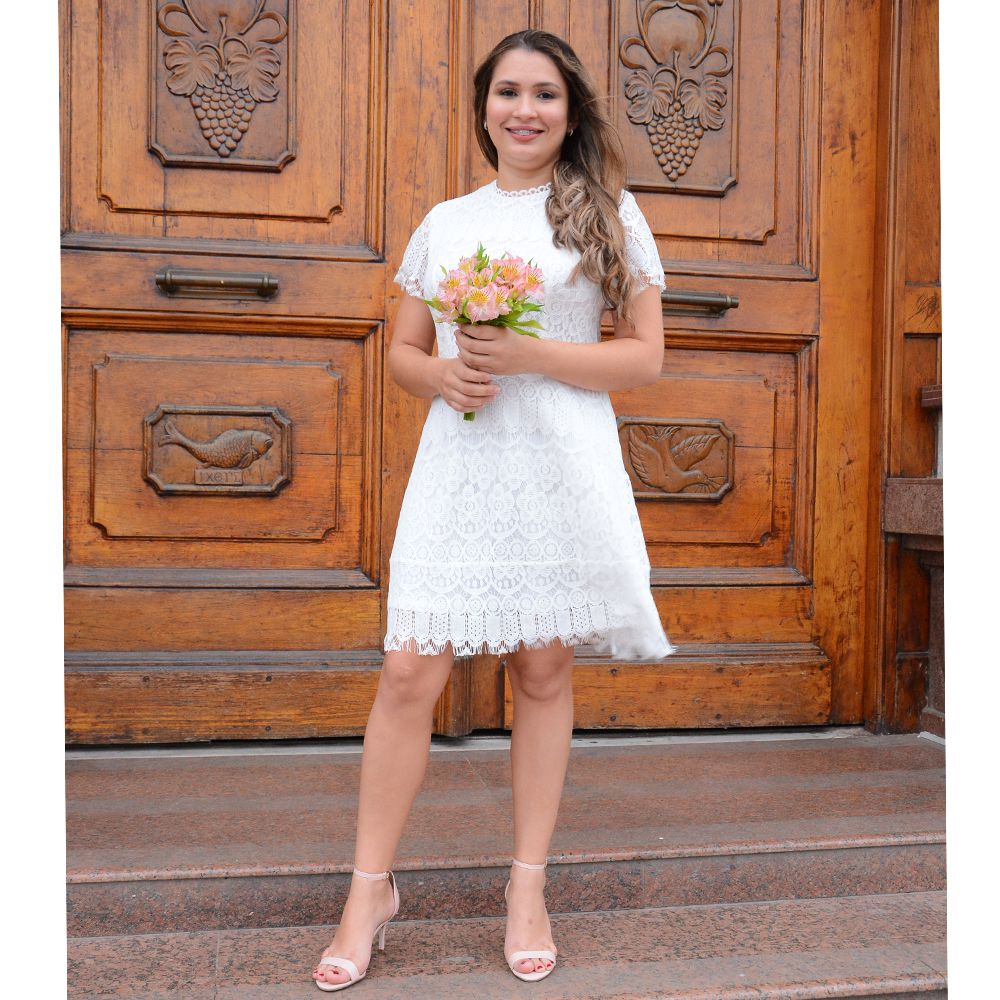 Vestido de Noiva Civil em Renda Floral Branco - Romance Noivas | Loja de  Vestidos para Casamento Civil e Festas