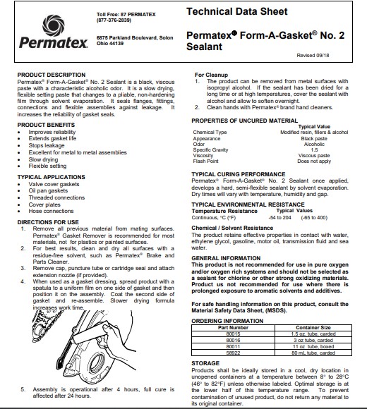 Permatex 2 FORM-A GASKET SEALANT 311g FAG2 80011- Formador de Juntas ...