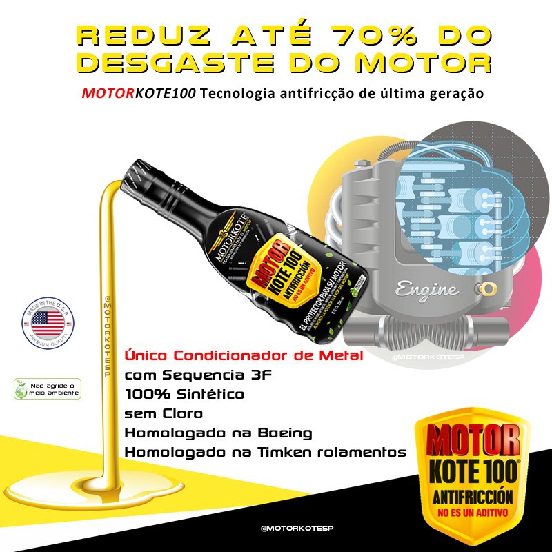 MOTORKOTE 100 Antifricção 3a Geração Condicionador de Metais 236 ml