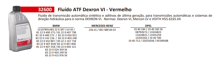Febi Fluído 32600 ATF Dexron VI Mercon LV - Audi BMW MB 236.51 VOITH ...