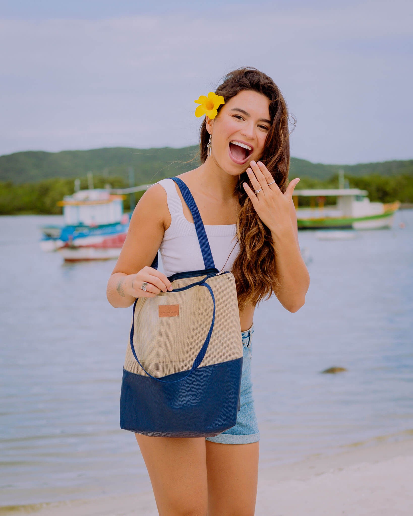 Bolsa de Praia Ivana Coutinho Azul Marinho Ivana Coutinho Bolsas e Acessorios