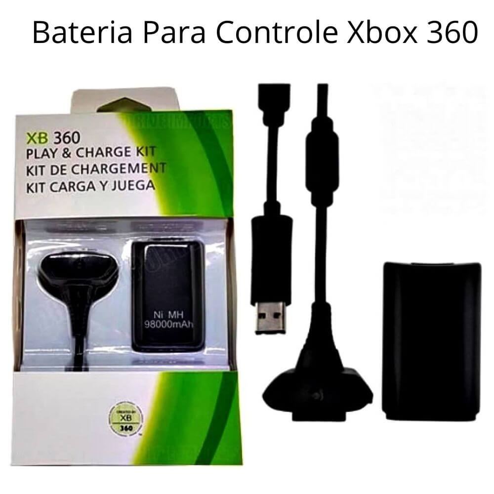 Bateria Para Controle Xbox 360 Com Cabo E Carregador Preto - Beta Cabos Cell