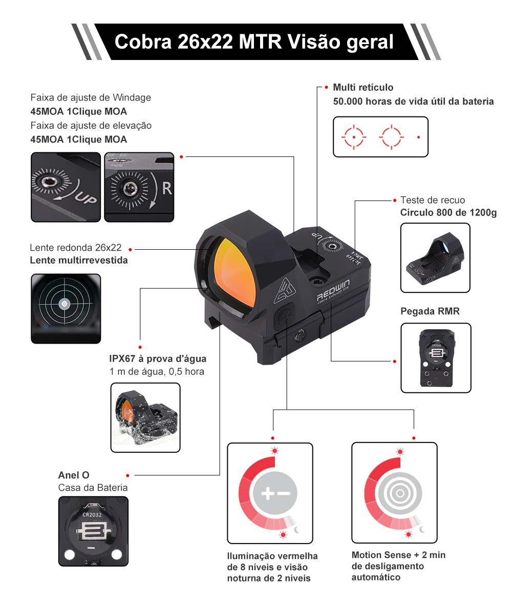 Red Dot - Red Win Cobra 1x26x22 Multi Retículo - 3D Shoot
