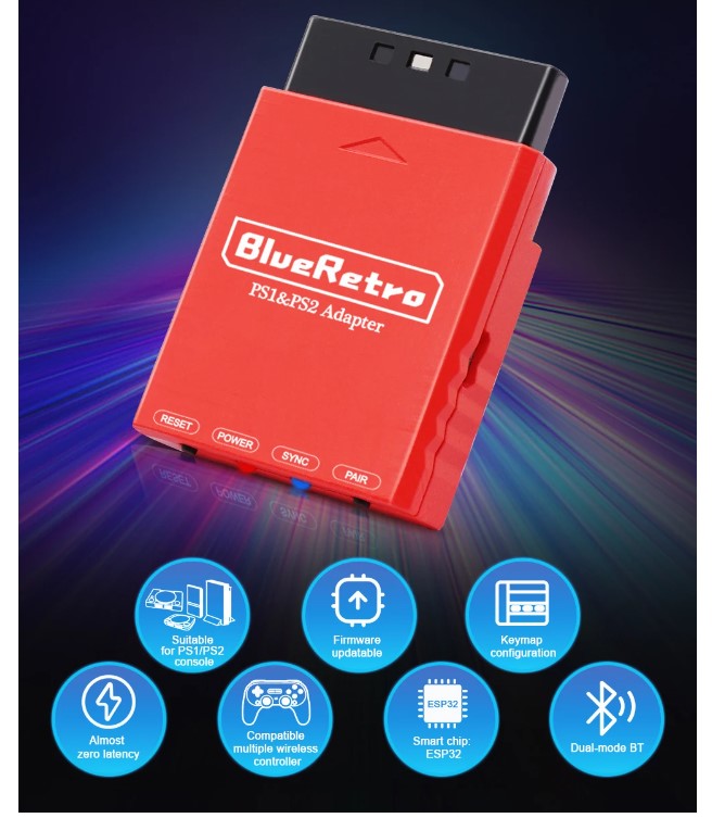 Adaptador BlueRetro / Receptor Bluetooth PS1 e PS2 sem fio - NyO Tech Games
