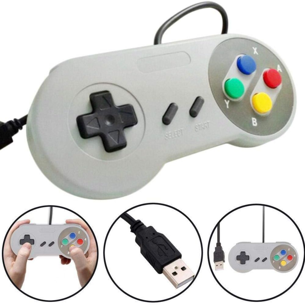 Pacote com 2 controles USB para Super Nintendo, Joypad para jogos retrô  Famicom SNES para Windows, PC, Mac, Linux, Android Raspberry Pi