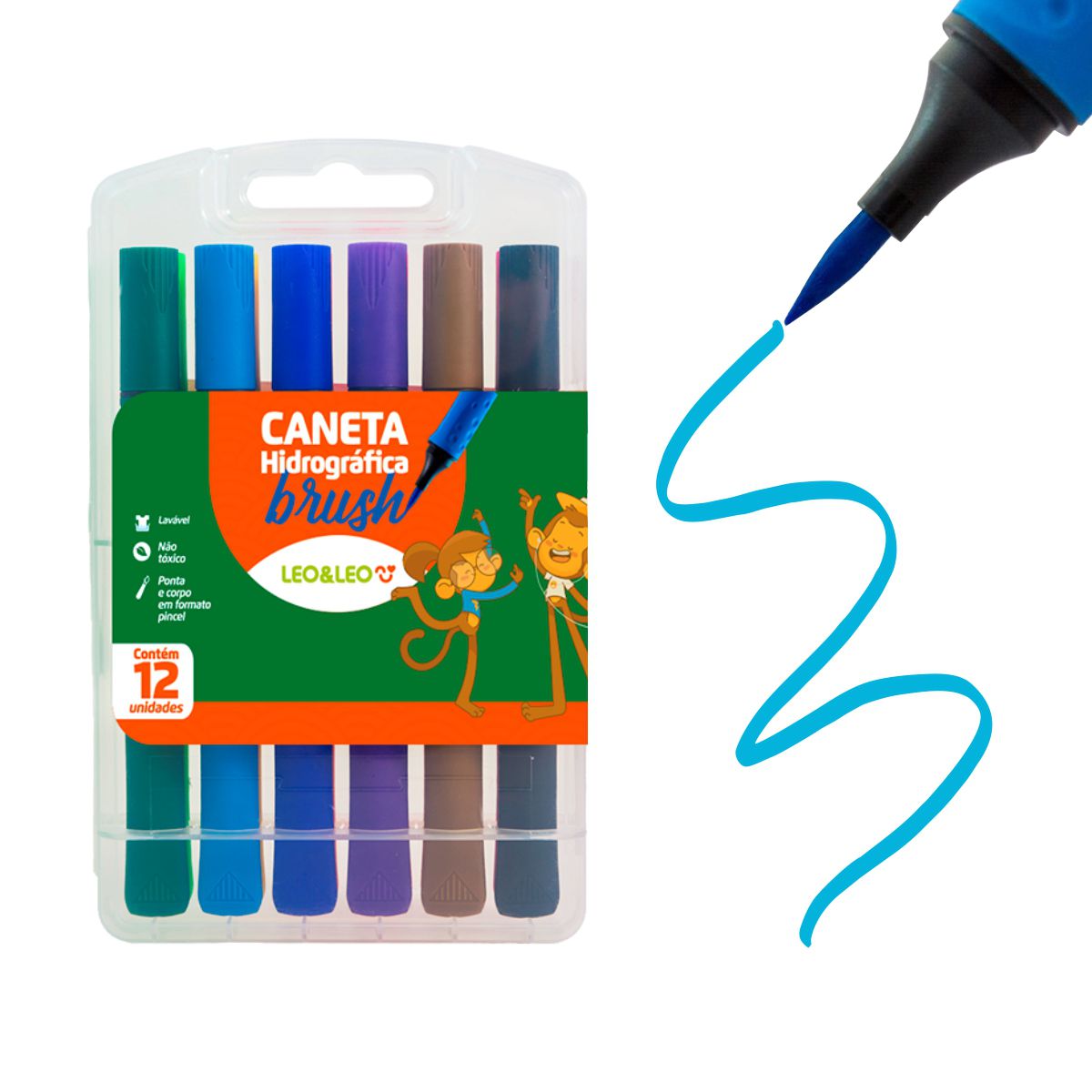 Estojo Com 12 Canetas Brush Pen Hidrográfica - Ponta Pincel - Glitter Clube  - Papelaria, Brindes & Lembrancinhas