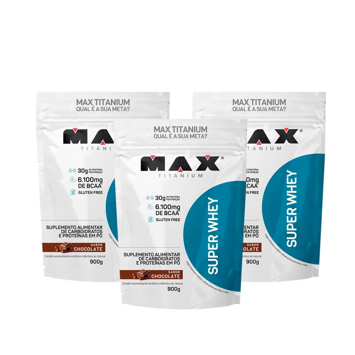 Kit 100% Whey Protein Max Titanium Refil - Chocolate - 900g +