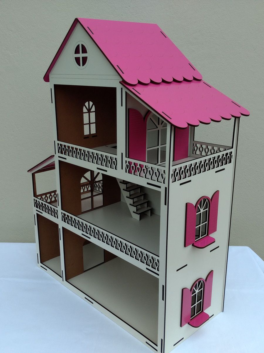 Casinha de Boneca Madeira MDF Brinquedo Criança Barbie Rosa + BRINDE