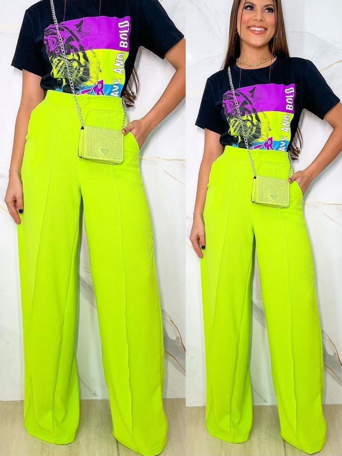 Calca Pantalona Com Botao Clara Verde Lima - Fernanda Tavares Store - Moda  Feminina de Qualidade