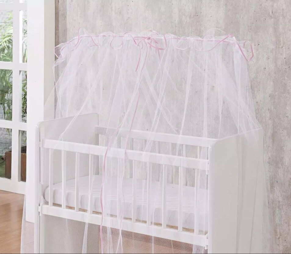 Mini Berço De Bebe Portátil Com Mosquiteiro Rosa 110x60x70cm