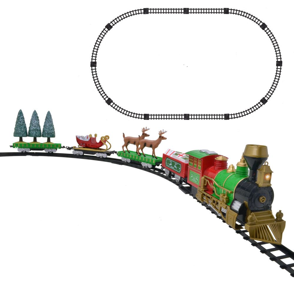 Natal Conjunto de Trem Elétrico Modelo de Trem Fuma& Luz& Som Incluindo Kit  de Trilhos de Trem Árvore de Natal Locomotiva A Vapor para Meninos Das