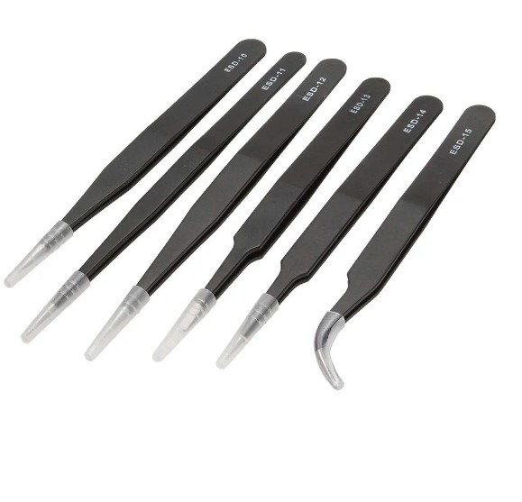 Pinças de Aço Anti-estático ESD Kit 6 Peças - Fermarc - Robótica