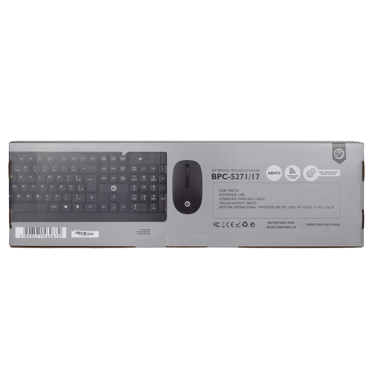 KIT S/ FIO TECLADO/MOUSE BRAZILPC BPC-5271/17 USB BOX IF - Brazil PC