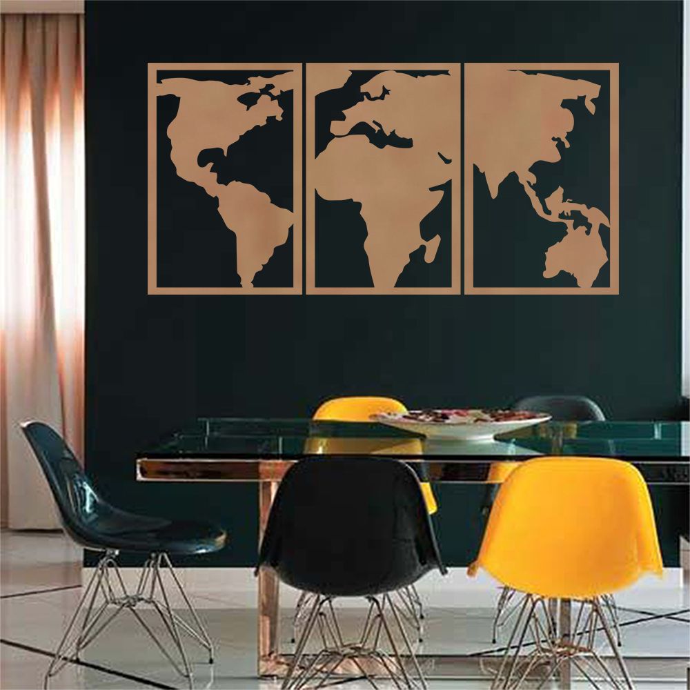 Quadro Decorativo Mapa Mundi Político com moldura MDF Vazado Loja Decoarts