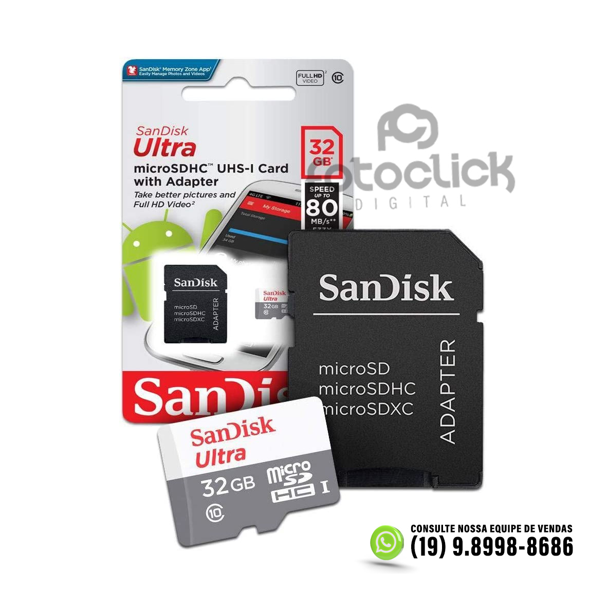 Cartão de memória Sandisk Ultra micro SD 32gb 100x speed - Foto Click Store