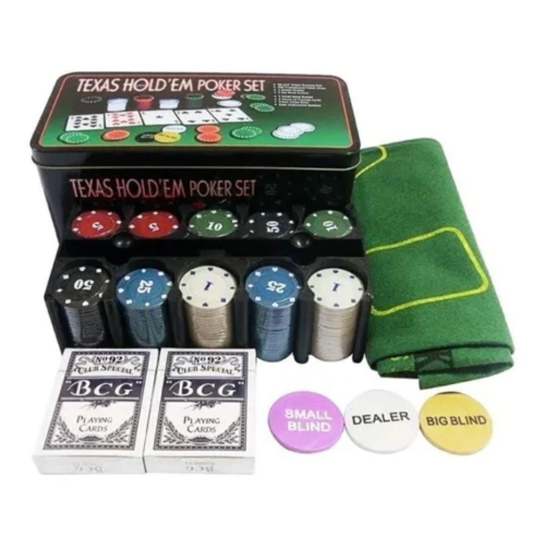 Kit Jogo De Poker 200 Fichas Numeradas, Texas Hold'em