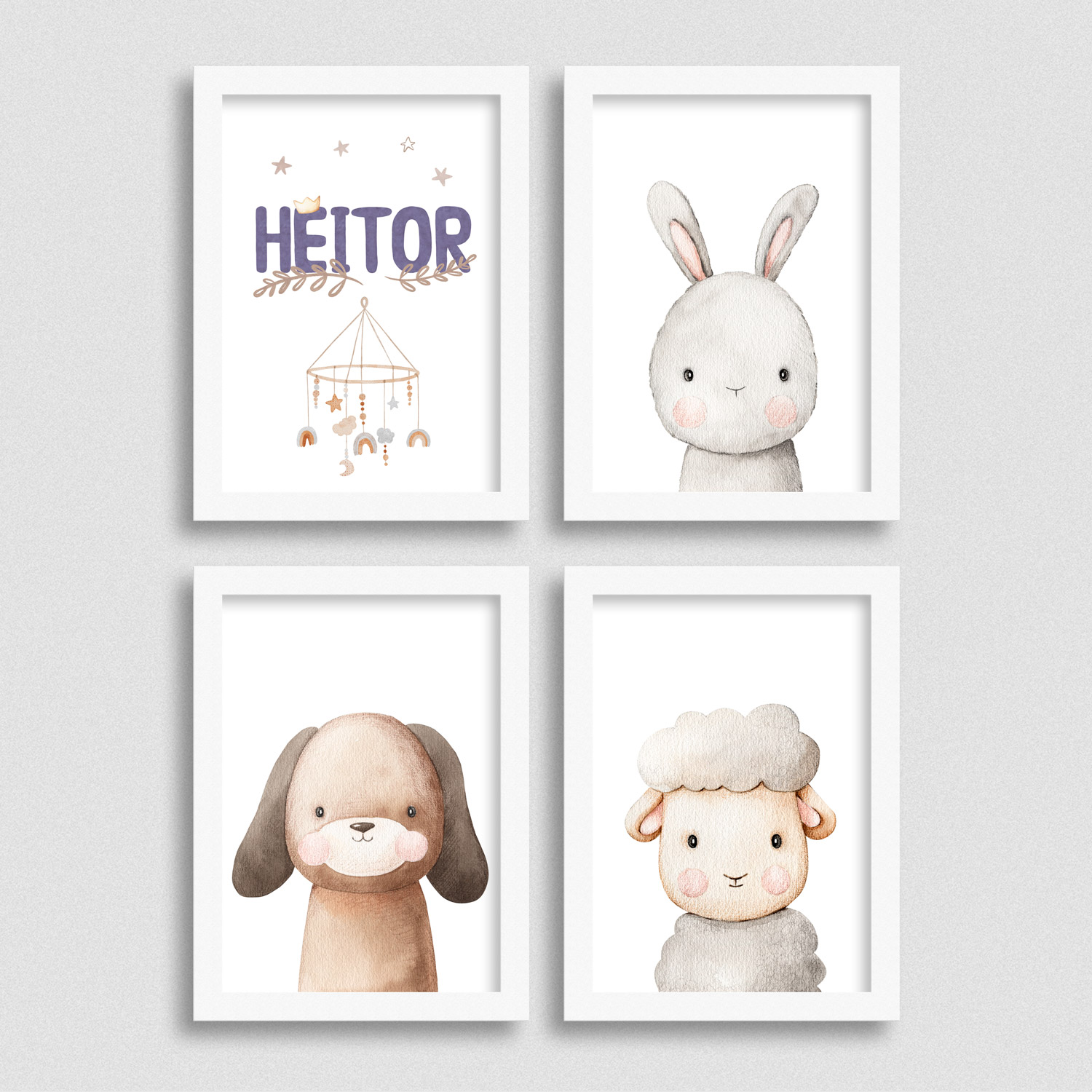 Quadros Personalizados Nome Heitor com Bichinhos