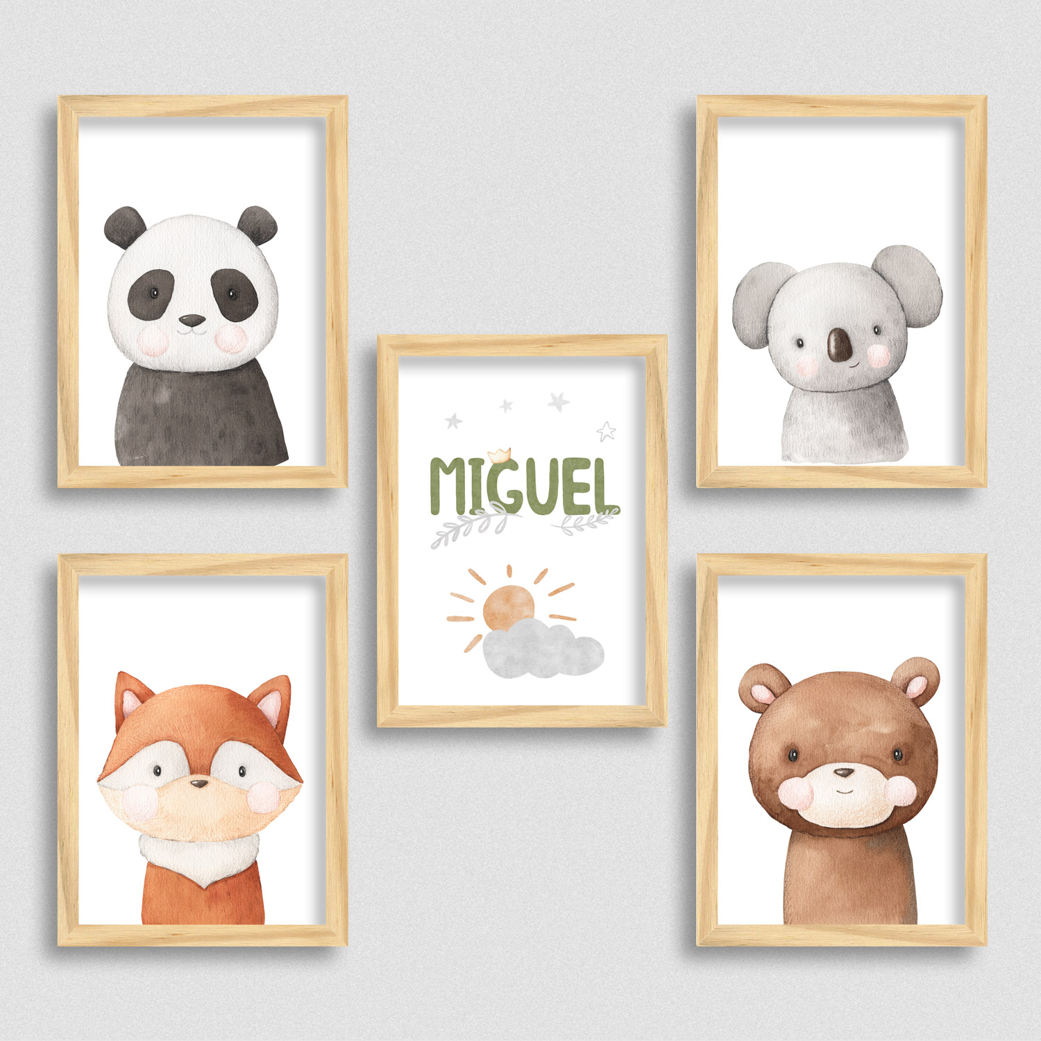 Quadros Personalizados Nome Miguel com Bichinhos