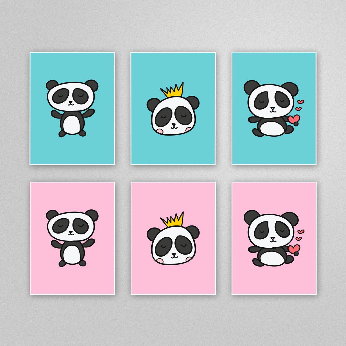 Quadro infantil Panda Desenho Preto e Branco