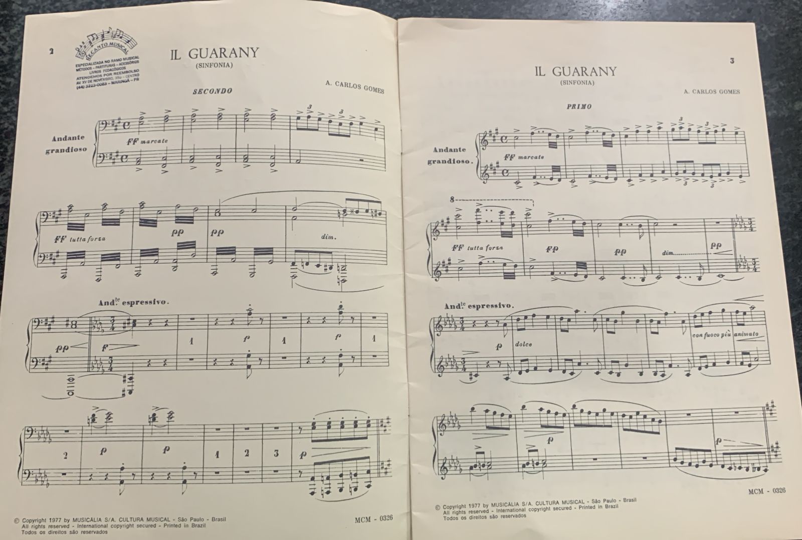 O GUARANY (IL GUARANY) - partitura para piano a 4 mãos - A. Carlos ...