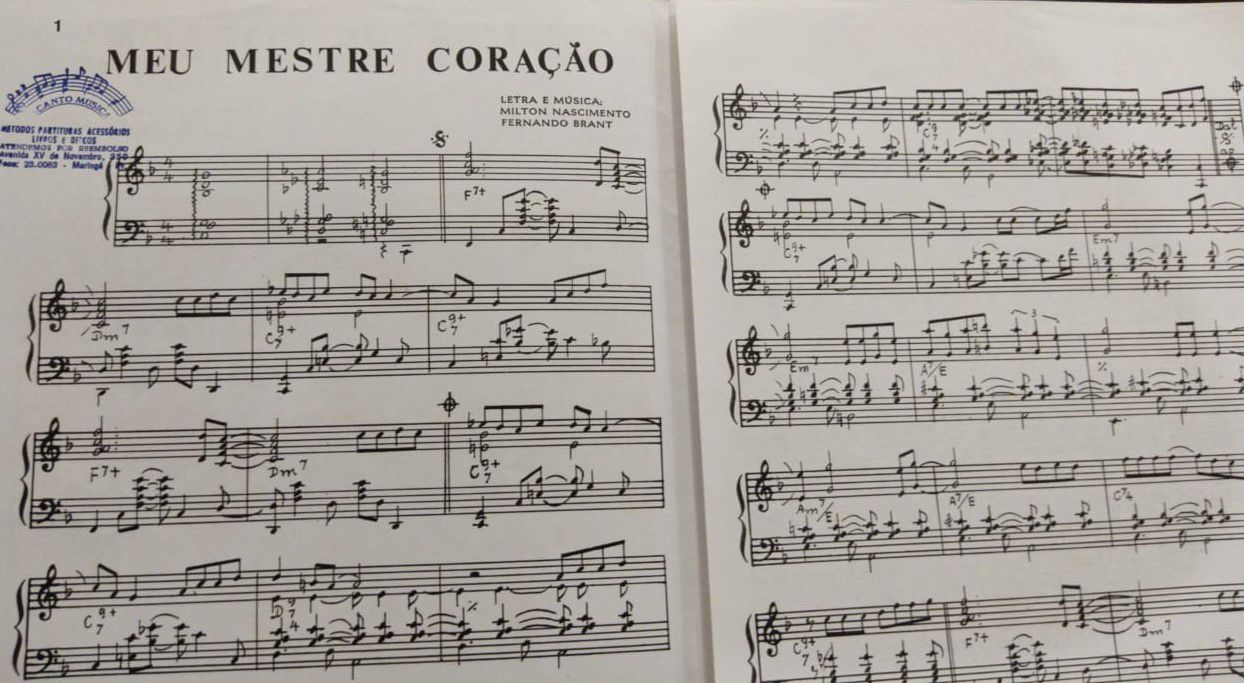 MEU MESTRE CORAÇÃO partitura para piano e cifras para violão Milton