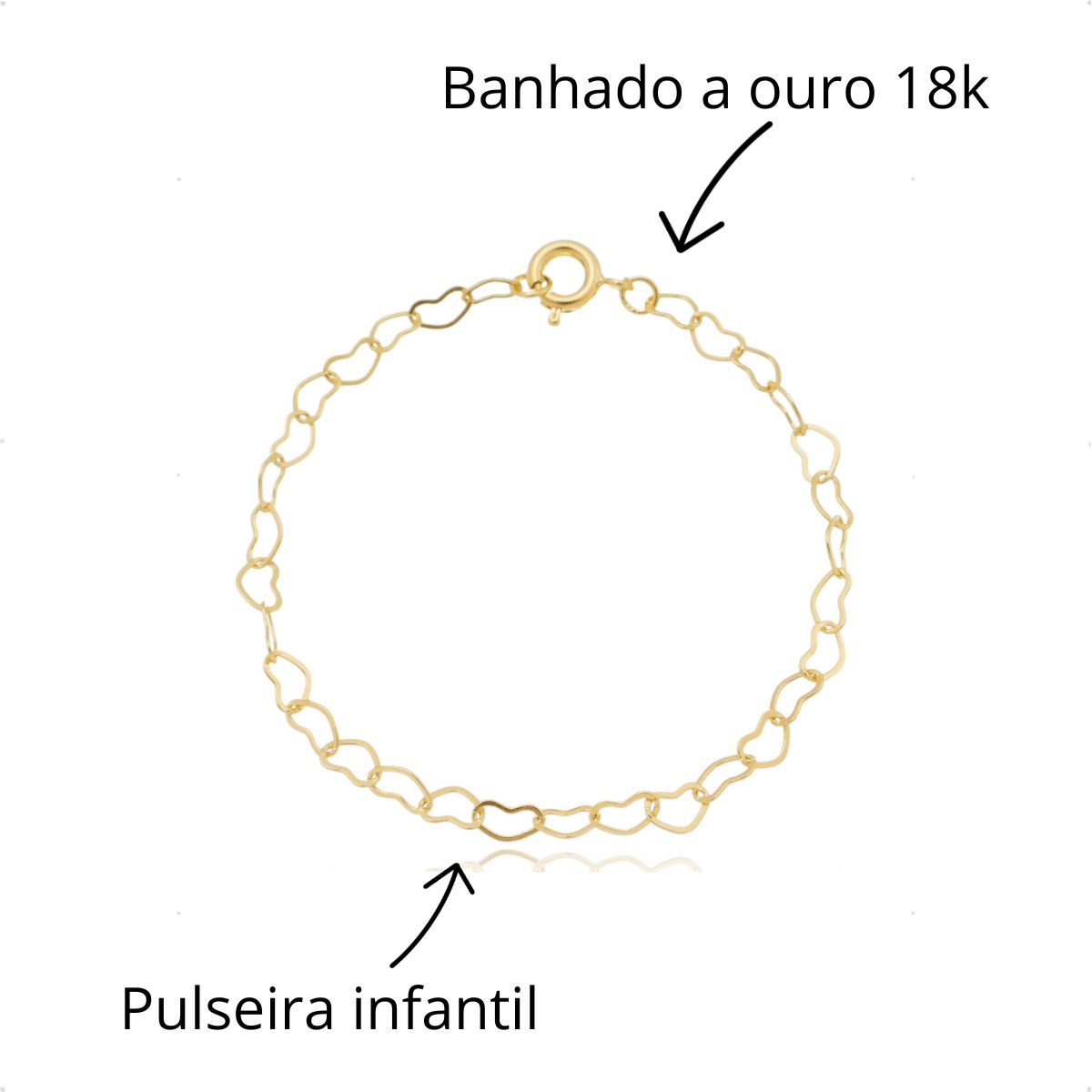 Pulseira Infantil Menina Delicada de Coração Banhada a Ouro 18k ...