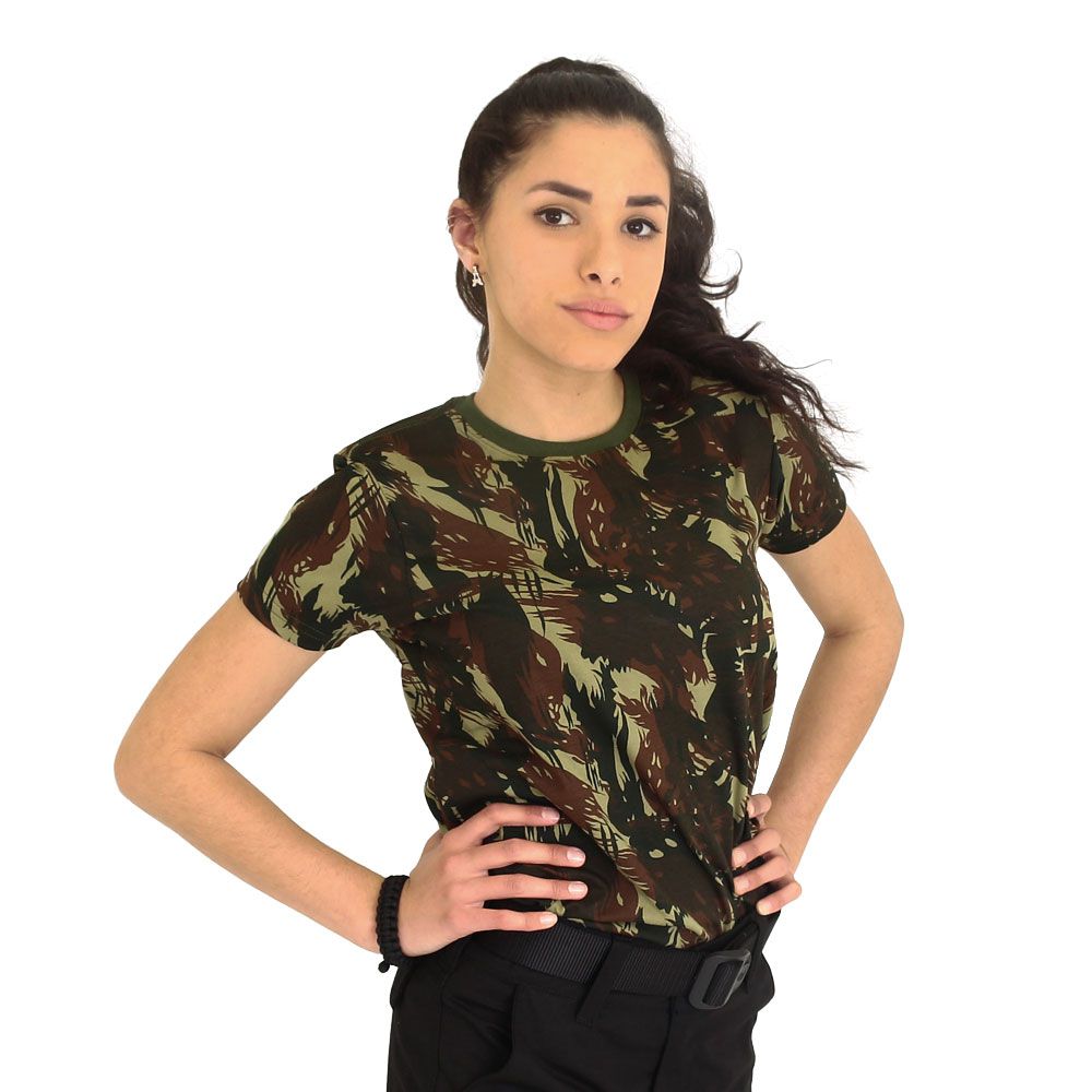 Camiseta Baby Look Camuflada Exercito Brasileiro Manga Curta