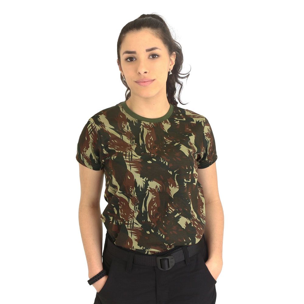 Camiseta Feminina Militar Baby Look Camuflada Exército Brasileiro