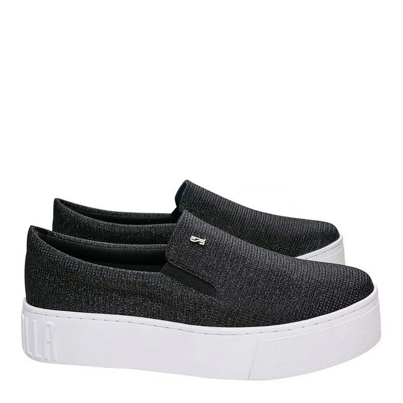 TENIS SANTA LOLLA SLIP ON GLITTER FLATFORM PRETO Lojas Trend